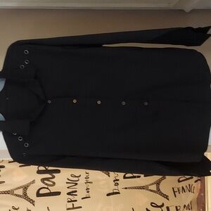 Women's Black Open metal Circle Embellishment  Blouse Sz L